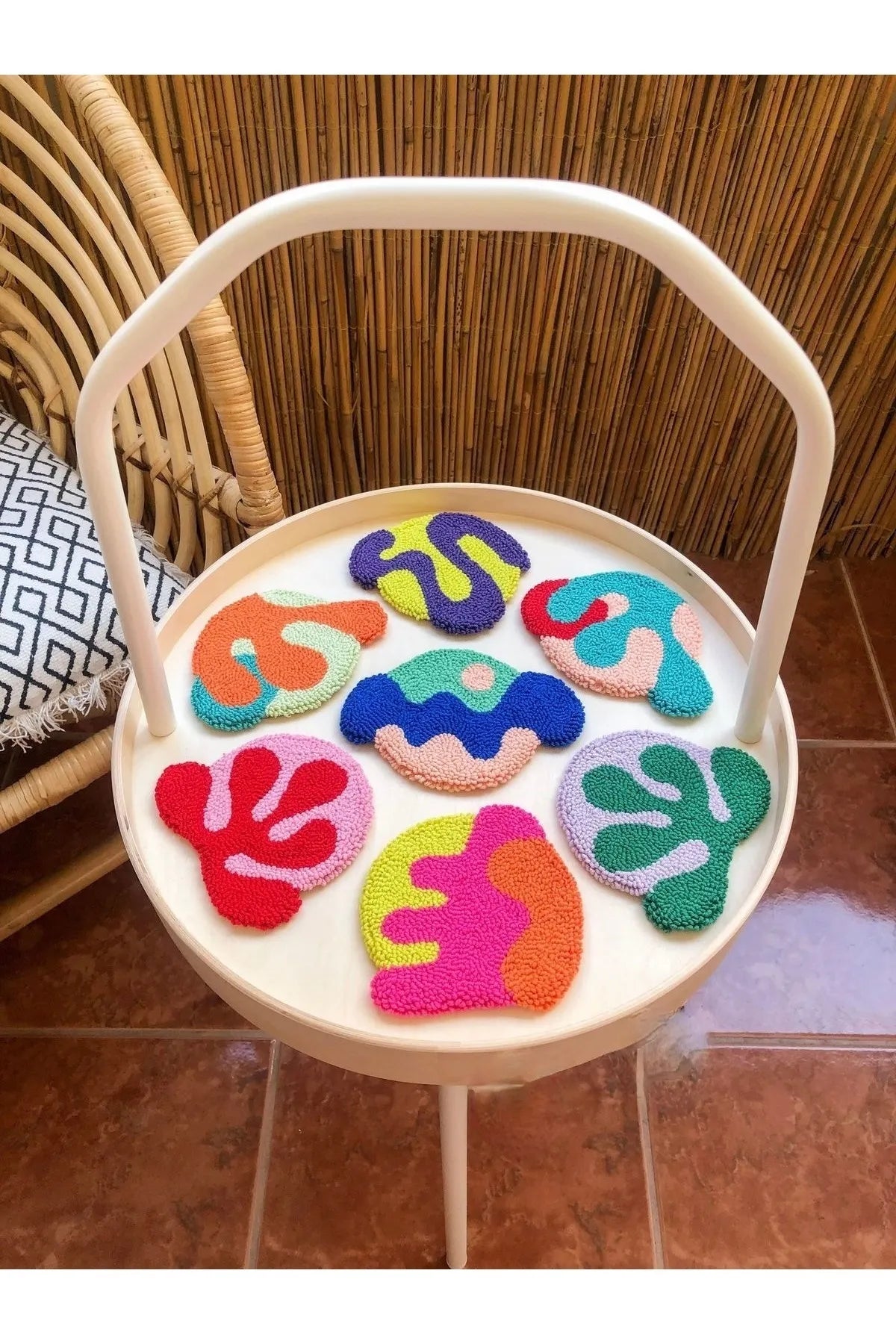Renkli Desenli Bardak Altlığı Sunumluk Masa Süsü