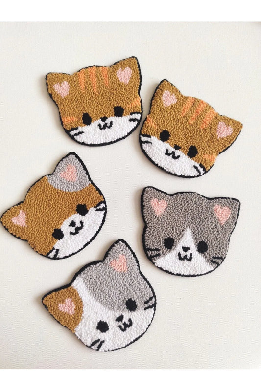 Kedi Desenli Bardak Altlığı Sunumluk Masa Süsü